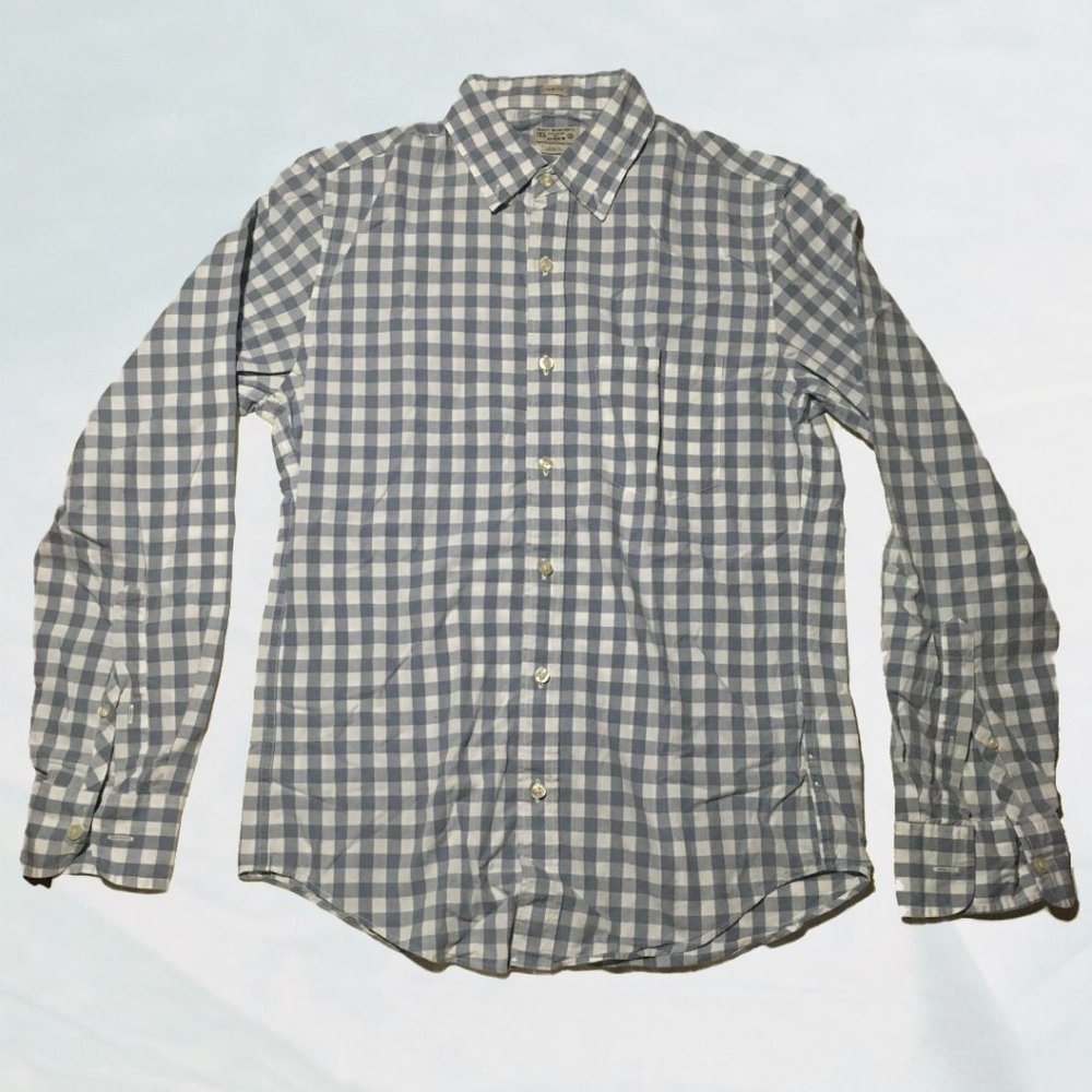 Vintage J. Crew Slim Fit Blue and White Plaid Button Down Shirt